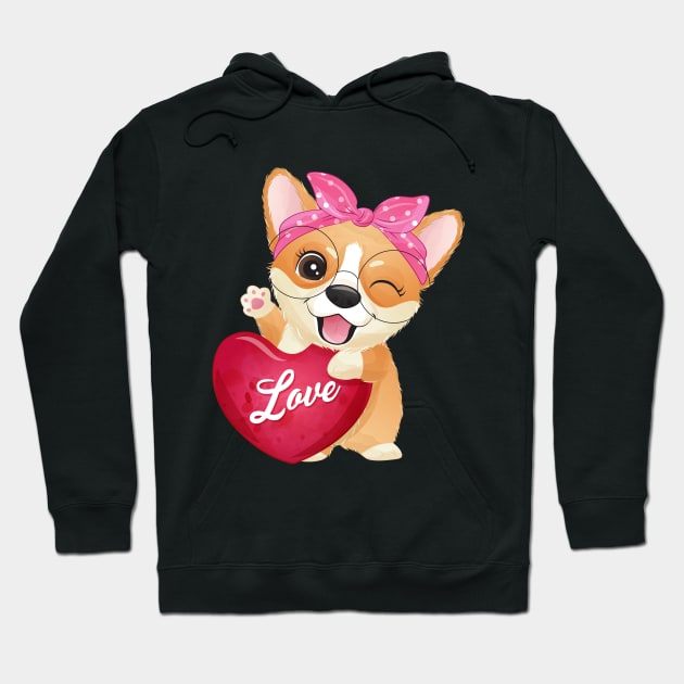 corgi love valentine tshirt Hoodie by Tshirt lover 1